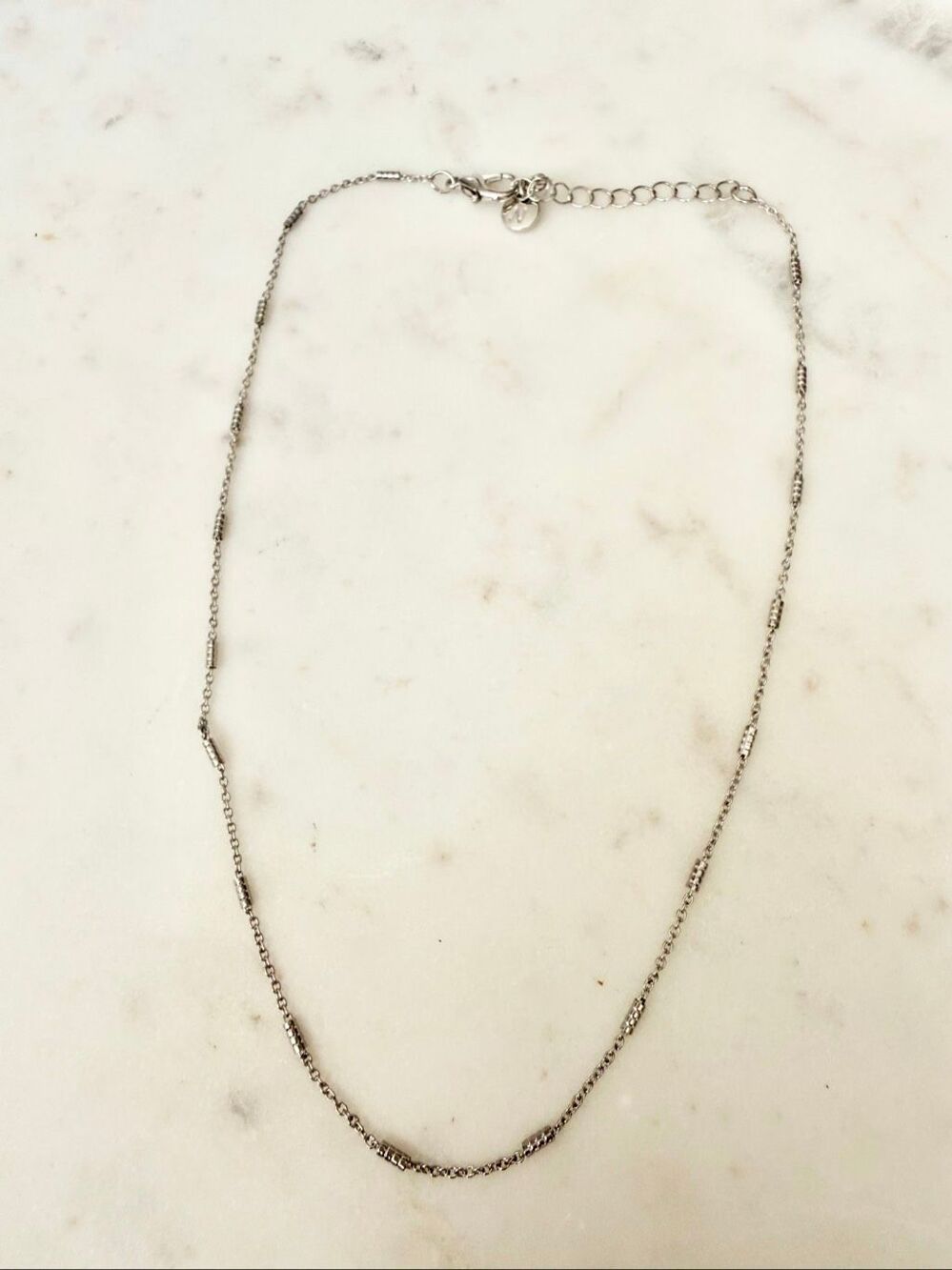 Nordstrom Silver Tone Station Chain Necklace Adjustable Minimalist